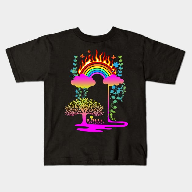Rainbow Fire Kids T-Shirt by RJ-Creative Art